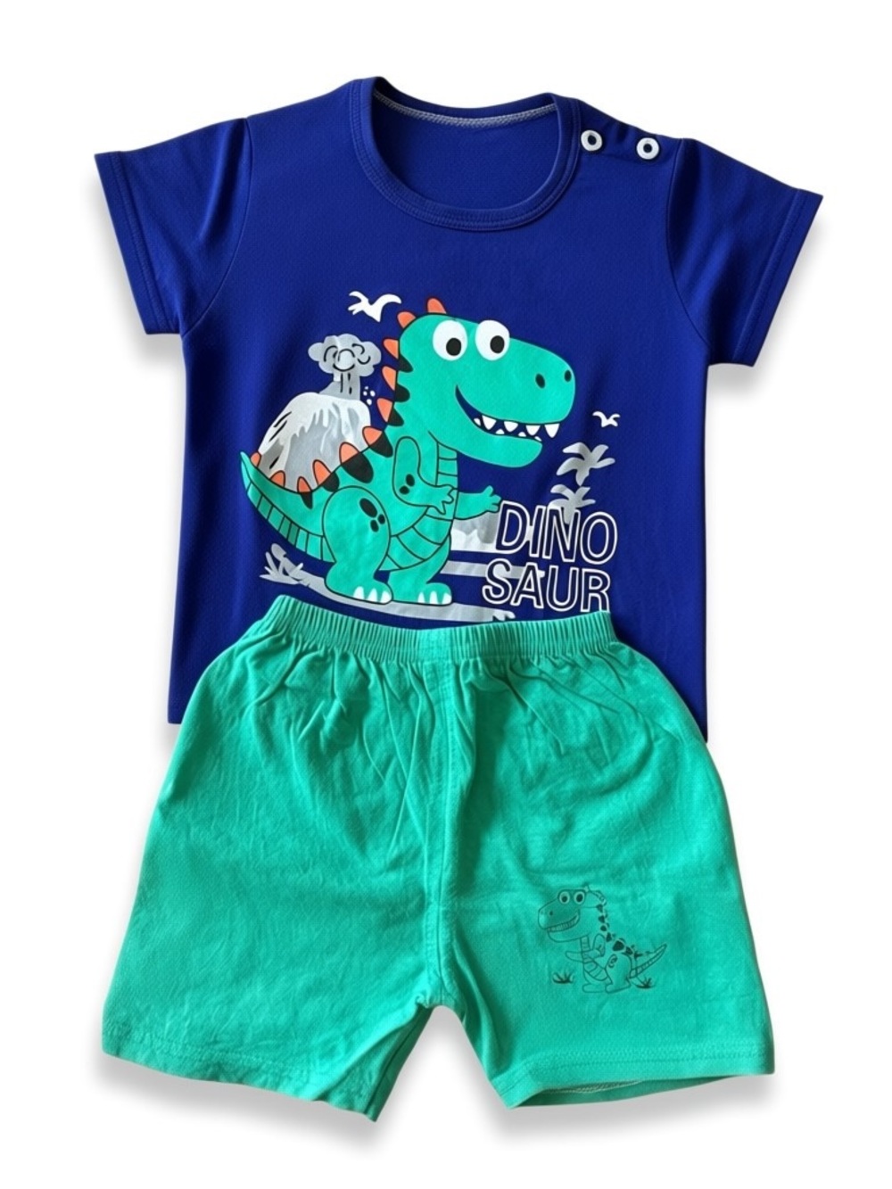 Kids Dinosaur Tee and Shorts Set - Blue & Green